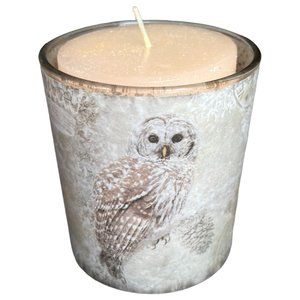 NWOT Glass Owl Candle Holder w/ Unscented Glitter Candle Ethereal